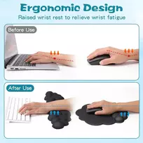 Ergonomiškas pelės kilimėlių ir klaviatūros riešo atramos komplektas, paaukštintas masažinis dizainas skausmui malšinti, debesies riešo atrama su atminties putomis ir neslystančiu pagrindu biurui, žaidimams ir namams
