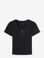 Tommy Jeans - Tjw Slim Henley Ss Tee - Marškinėliai trumpomis rankovėmis - Juoda