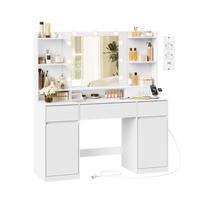 Kosmetinis staliukas su LED veidrodžiu, 3 stalčiais ir 2 spintelėmis | 40 x 107 x 144 cm | Balta