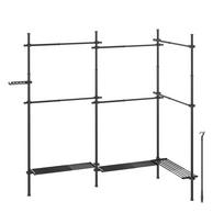 Teleskopinė drabužių kabyklų sistema su 3 lentynomis | 33,5 x (240-353) x (208-310) cm | Matinė juoda