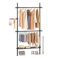 Teleskopinė drabužių kabykla su lentyna | 33,5 x (84-123) x (208-310) cm | Matinė juoda