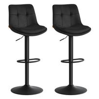 Reguliuojamos baro kėdės su veliūriniu apmušalu | 65–85,5 cm | 2 vnt. kompl. | Juoda