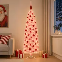 Dirbtinė siaura kalėdinė eglutė su žaisliukais 240 cm 300 LED