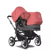 Bugaboo Donkey 5 Duo, tekstilė pilkas melanžas, gaubtas saulėtekio raudona, Graphite