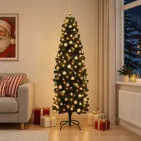 Dirbtinė siaura kalėdinė eglutė su žaisliuku 240 cm 300 LED