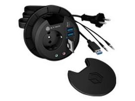 ICY BOX Table Hub 2x USB 3.0 Type-A with Audio in-/output Cardreader 1x Type-C and Schuko Socket CEE 7/3 diameter 80mm Black