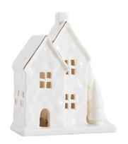 Kalėdinė dekoracija "Namelis" Homla Colby house with Christmas trees su LED apšvietimu, 16 cm, 13.5 cm, balta sp.