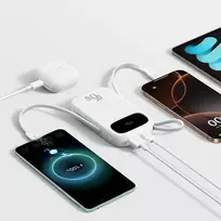 Baseus EnerFill FC31 QPow3 10000mAh 45W Power Bank with Digital Ekranas and 2 Built-in USB-C Cables – Baltas