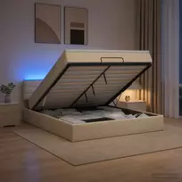 Otmana lova su matracsu ir LED Kreminė 140 x 190 cm Audinys