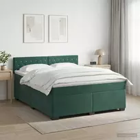 Lova su čiužiniu ir LED apšvietimu Tamsiai žalia 140 x 190 cm