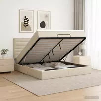 Otmana lova su matracsu ir LED Kreminė 140 x 190 cm Audinys