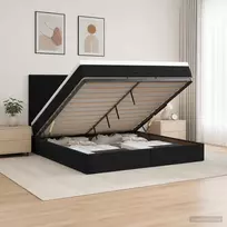 Otmana lova su matracsu ir LED Juoda 140 x 200 cm Aksomas