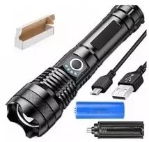 Taktinis LED žibintuvėlis su akumuliatoriumi, Zoom, Power Bank ir magnetu, IP68