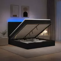 Otmana lova su matracsu ir LED Juoda 140 x 190 cm Audinys