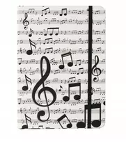A5 formato užrašų knygelė kietu viršeliu su natomis ir smuiko raktu, 96 lapai, muzikos tema