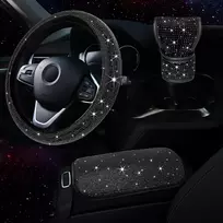 Pumwoy blizgantis kristalais dekoruotas vairo užvalkalas, universalus neslystantis vairo užvalkalas (36–38 cm), automobilio dekoravimo priedai, porankių užvalkalai, pavarų perjungimo svirties užvalkalas, blizgantis vairas