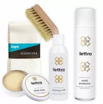 Lettro batų priežiūros rinkinys 5in1: batų vaškas + valiklis + šepetys + šluostė + multi protector - bespalvis