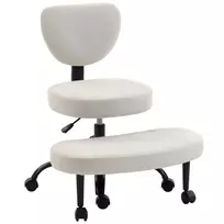 Ergonomiška biuro kėdė sėdėjimui sukryžiavus kojas, 360° pasukama ADHD meditacinė kėdė su ratukais ir reguliuojamu aukščiu, kreminės baltos spalvos