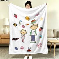Charlie Lola Print Flannel Blanket, High quality Comfortable for All Seasons, Home Decor, Warmth and Comfort, Perfect for Christmas Gifts 80cmx120cm white