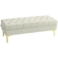 Velvet Upholstered Bed End Bench, Gold Metal Legs, 118x45x42 cm, Beige smėlis