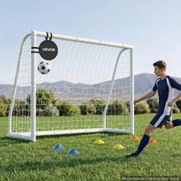 PVC futbolo vartai treniruotėms lauke, 2,44 x 1,82 m, PE tinklas, atsparūs orų sąlygoms, su taikinio kūgiais