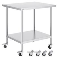 Nerūdijančio plieno darbo stalas 762 x 457 x 954,6 mm, su 4 ratukais, reguliuojamas aukštis, maistui ruošti