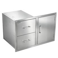 Stalčių blokas lauko virtuvės salai 82 x 55 x 52 cm su 2 nerūdijančio plieno stalčiais ir rankenomis, BBQ zonai