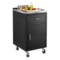 Lauko virtuvės salos stalčių spintelė iš nerūdijančio plieno 304, 585 x 508 x 942 mm, su 4 ratukais, įrankių stotelei ir barui