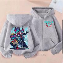 Cartoon Anime Vox Hazbin Hotels Printed Hoodie Harikuru Long Sleeve Hoodie Sweatshirt Zipper Coat 4XL gray
