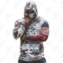 Mens Camo Fishing Shirt UPF50 Sun Protection Hooded Mask Quick Dry Wear XL gray