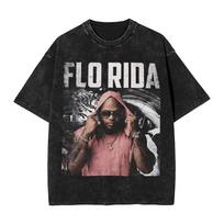 Summer  Flo Rida hip hop rapper Washed T Shirt Merch Harajuku T-Shirts  for Men Women Tee 4XL black