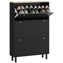 Narrow Shoe Cabinet, 3 Drop-Down Drawers, Adjustable Shelves, 24 Pairs, Black
