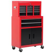 Metal Tool Cabinet Toolbox on Wheels with 6 Drawers, Red juoda/raudona
