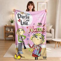 Custom Name Charlie Lola Flannel Blanket Throw Blanket Soft Warm Sofa Bed Camping Home Decor Unique Christmas Gift 80cmx120cm white