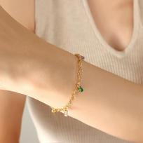 Korean Style Campus Bracelet with Multi-color Zirconia Pendant - Trendy Gold-Plated Titanium Steel Jewelry brown