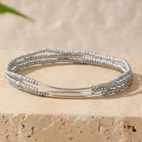 Multi-Layer Black Silver Mini Seed Bead Stretch Bracelet Minimalist Boho Stackable Elastic Wrist Jewelry for Women Daily Color 1 gray