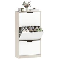 Narrow Shoe Cabinet, 3 Drop-Down Drawers, 12 Pairs, Oak & White