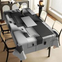Elegantiškas juodai baltas pilkas geometrinio rašto staltiesė - stačiakampis poliesterio valgomojo stalo užvalkalas šventinės vakarėlio stalo dekoravimui 140x180cm