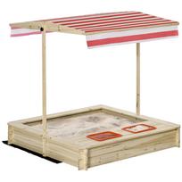 Sandpit for Children 3-8 Years with Adjustable Canopy, Made of Fir Wood and Polyester, 118x118x118 cm