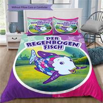 Vaivorykštės žuvelė Rainbow Fish Animacinis raštas Antklodės užvalkalas ir pagalvių užvalkalai, 1 antklodės užvalkalas su 2 pagalvių užvalkalais, be užpildo, Sūnaus dovana, Dukros dovana 140x200cm blue