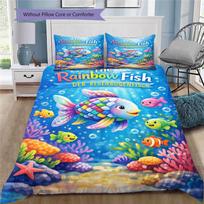 Vaivorykštės žuvelė Rainbow Fish Animacinis raštas Antklodės užvalkalas ir pagalvių užvalkalai, 1 antklodės užvalkalas su 2 pagalvių užvalkalais, be užpildo, Sūnaus dovana, Dukros dovana 155x200cm