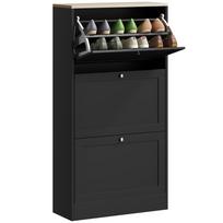 Shoe Cabinet, 3 Drop-Down Drawers, Adjustable Shelves, for 18 Pairs, 60x23.5x115cm, Black