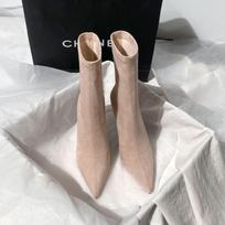 Fashion Campus Skinny Boots Short Boots Women's Pointed High Heel Season Skinny Heel Socks Boots Suede Korean Edition 37 gray
