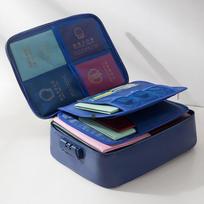 Fireproof Document Bag Multi-Layer Document Tickets Storage Bag with lock File Organizer Case Home Travel Passport Briefcase blue