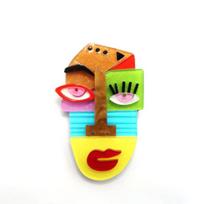 European & American Cross-border Acrylic Brooch: Multi-color Patchwork Corsage - Unique Clothing Accessory blue