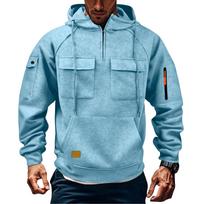 Men's 1/4 Zip Cargo Hoodie | Drawstring Multi-Pocket, Color For Outdoor & Casual Wear S white