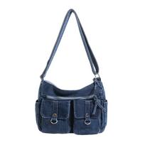 Denim Crossbody Bag Multi Pocket Shoulder Handbag with Adjustable Strap