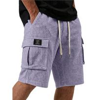 Men Waffle Knit Cargo Shorts Drawstring Multi Pocket Loose Summer Casual Beach Shorts XXL gray