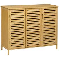 Bamboo Shoe Cabinet, 3 Doors, Adjustable Shelves, Anti-Tip, for 16 Pairs, 100x35x80cm, Natural