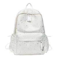 INS Oxford Cloth Backpack Multi-pockets Large Capacity School Bag Star Patterns Travel Rucksack Female white